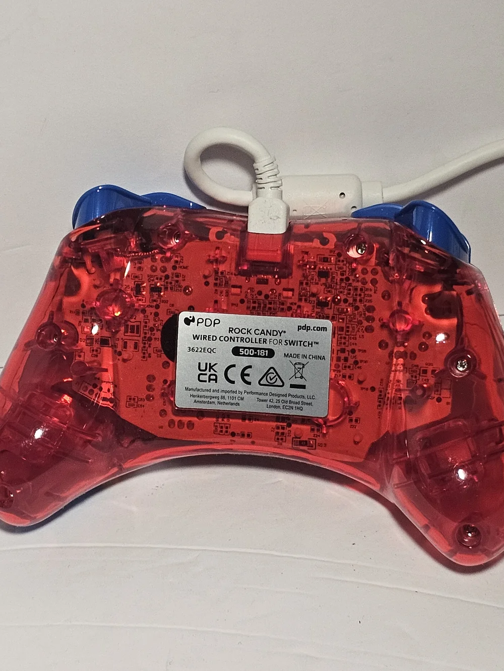 Nintendo Red Transparent Wired Controller with Blue Buttons - Super Mario